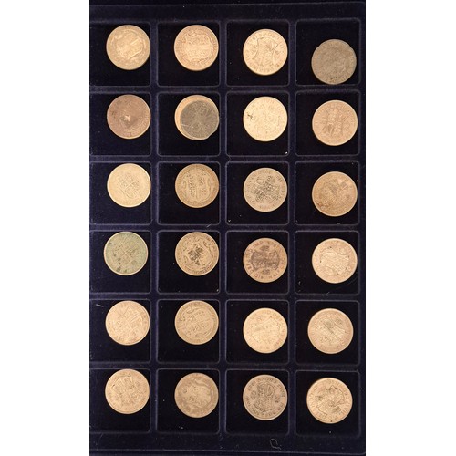 67 - Case containing Two Shillings, One Florins, Crowns, half crowns and others.