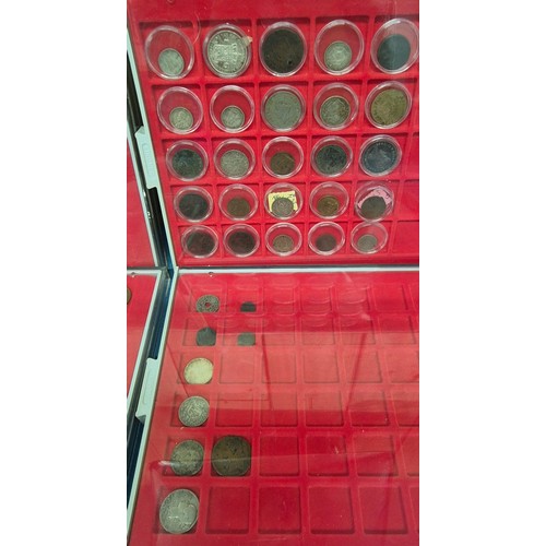66 - Six coin drawers containing a collection of mixed 18th, 19th and 20th century coins. Includes silver... 