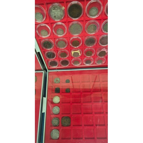 66 - Six coin drawers containing a collection of mixed 18th, 19th and 20th century coins. Includes silver... 