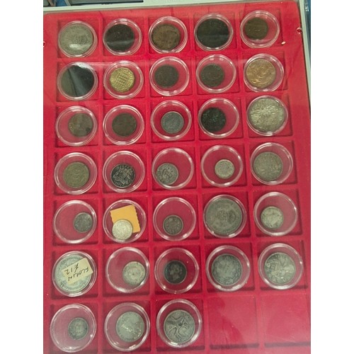66 - Six coin drawers containing a collection of mixed 18th, 19th and 20th century coins. Includes silver... 