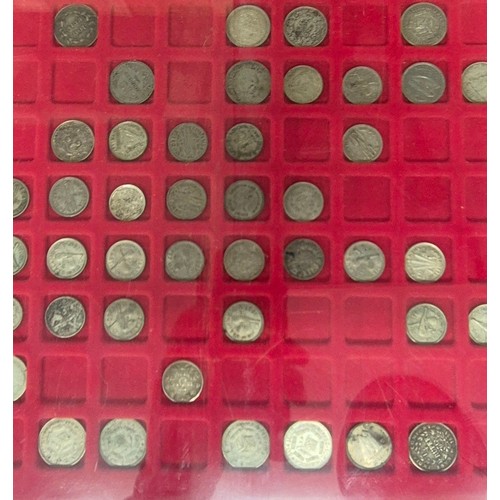 66 - Six coin drawers containing a collection of mixed 18th, 19th and 20th century coins. Includes silver... 