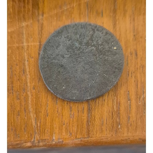 306 - Crate of coin protectors and coins; Teak multi drawer coin chest with key. Various coin protector st... 