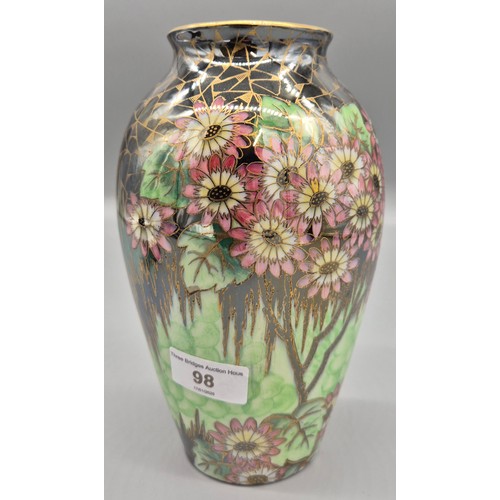 98 - Maling vase pink flower design vase, No. 6176. 22cm high.