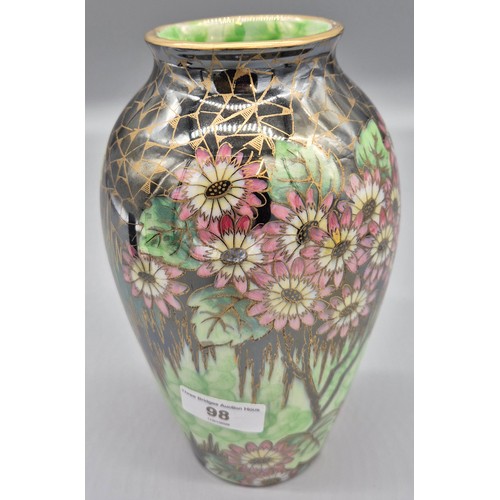 98 - Maling vase pink flower design vase, No. 6176. 22cm high.