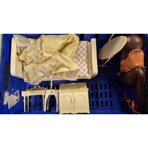 398 - Four crates of Vintage toys and Sindy Doll Furniture and accessories. Mostly Sindy doll items. Inclu... 