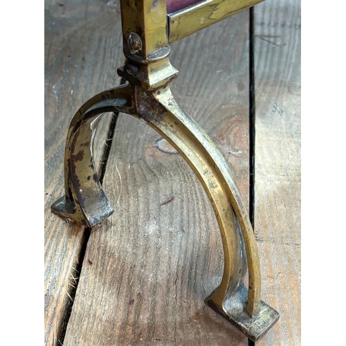 415 - Art Nouveau brass, glass and tapestry fire screen.