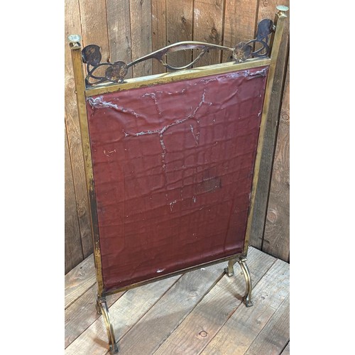 415 - Art Nouveau brass, glass and tapestry fire screen.