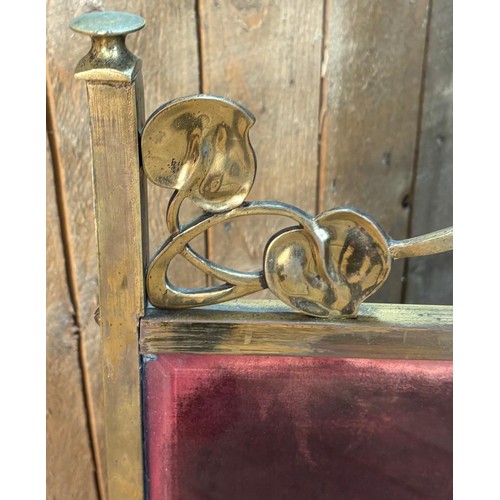 415 - Art Nouveau brass, glass and tapestry fire screen.