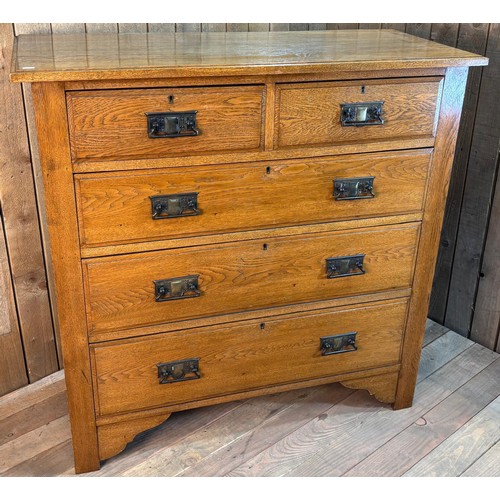 419 - Late 19th century oak two over three drawer chest. Raised on block feet. 105x106x45cm.