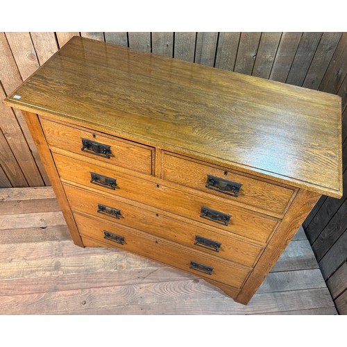 419 - Late 19th century oak two over three drawer chest. Raised on block feet. 105x106x45cm.