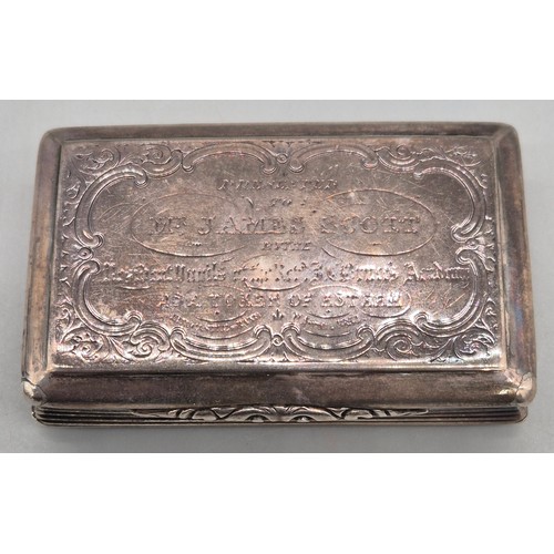 78 - Victorian Birmingham Silver Snuff box. Engraved to lid. Produced by Douglas Pell Silverware. 80.31gr... 