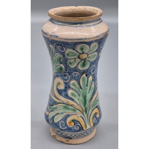 438 - A Sicilian Maiolica Albarello. 17th/ 18th century. 24cm high.