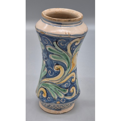 438 - A Sicilian Maiolica Albarello. 17th/ 18th century. 24cm high.