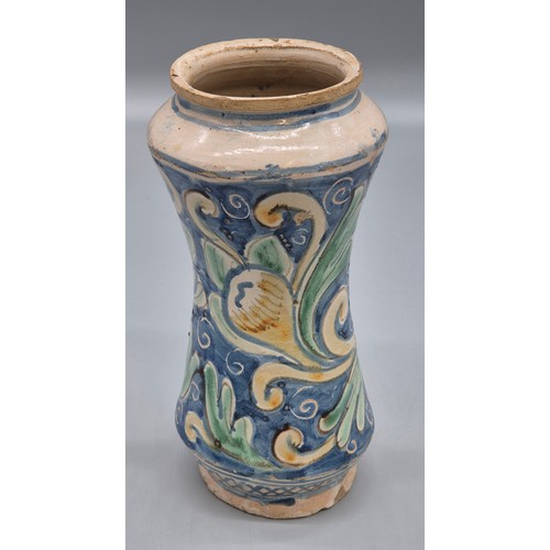 438 - A Sicilian Maiolica Albarello. 17th/ 18th century. 24cm high.