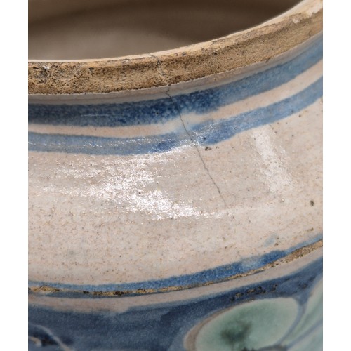 438 - A Sicilian Maiolica Albarello. 17th/ 18th century. 24cm high.