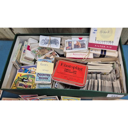 444 - A Shoe box containing a large quantity of cigarette cards and cigarette boxes. Cricketers, birds, ho... 