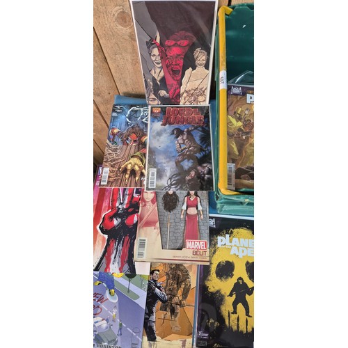 597 - Crate of Mixed Comics; Conan, Planet Of The Apes, Jupiters Legacy, Rocketeer, Bullseye and #1 comics... 