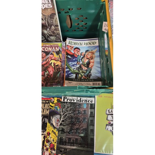 597 - Crate of Mixed Comics; Conan, Planet Of The Apes, Jupiters Legacy, Rocketeer, Bullseye and #1 comics... 