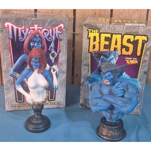 612 - Two Bowen Designs Marvel Mini Busts; The Beast (Chip to left arm), Mystique both with boxes.