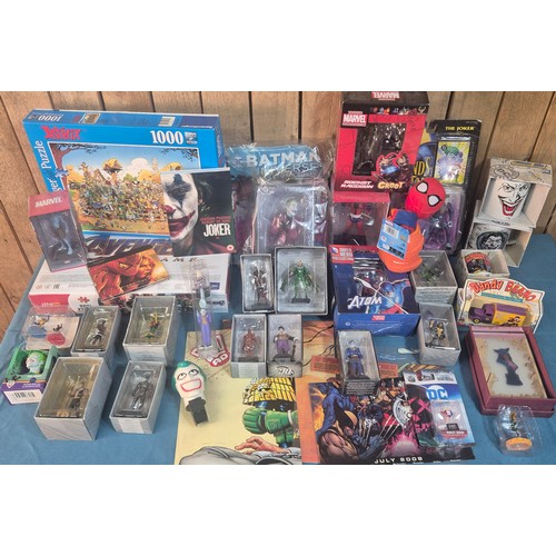 614 - Crate Of Collectables; Marvel Led Figures, Batman Joker Bust, Giant Man Resin Figure and Spider Man ... 