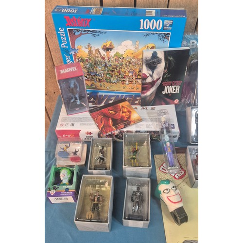 614 - Crate Of Collectables; Marvel Led Figures, Batman Joker Bust, Giant Man Resin Figure and Spider Man ... 