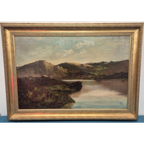 102 - Joel Owen (1885-1940)
Original Oil painting on canvas depicting Mountain and loch scene. Fitted with... 