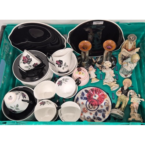 104 - Crate Of Collectables; Royal Albert Masquerade Tea service, possibly Scottish pottery drip glazed ca... 