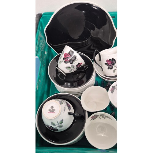 104 - Crate Of Collectables; Royal Albert Masquerade Tea service, possibly Scottish pottery drip glazed ca... 