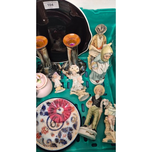 104 - Crate Of Collectables; Royal Albert Masquerade Tea service, possibly Scottish pottery drip glazed ca... 