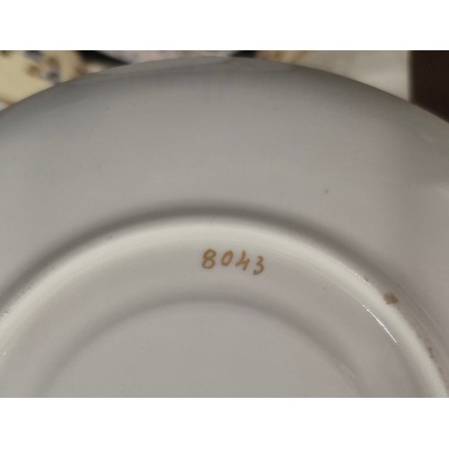 128 - Crate of collectables; Victorian tea set, Limoges cup and saucer, Chinese famille rose cup and sauce... 