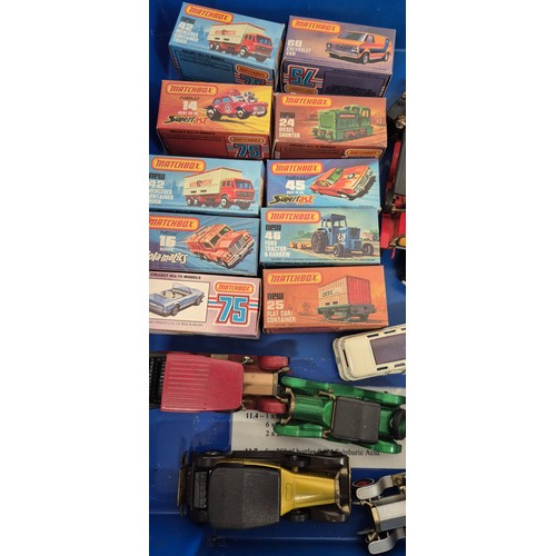 130 - Tray of model cars; Corgi Chitty Chitty Bang Bang, Matchbox boxed vehicles and Matchbox unboxed vehi... 