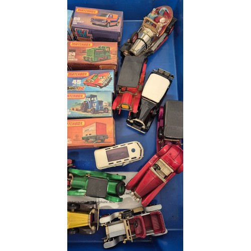 130 - Tray of model cars; Corgi Chitty Chitty Bang Bang, Matchbox boxed vehicles and Matchbox unboxed vehi... 