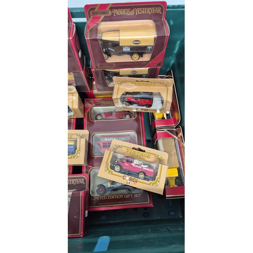 131 - Crate of boxed Matchbox and Corgi vehicles.