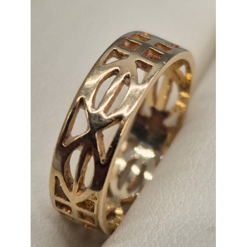 8 - Two 9ct yellow gold band rings. 9ct gold wedding band having engraved marks- ring size N. 9ct gold M... 