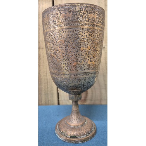 151 - Tray of collectables; hand carved calabash gourd, vintage wooden shaker box, Indo-Persian brass vase... 