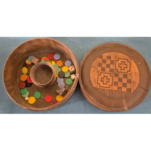151 - Tray of collectables; hand carved calabash gourd, vintage wooden shaker box, Indo-Persian brass vase... 