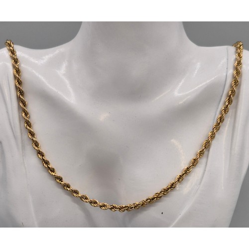3 - 9ct yellow gold rope necklace. 11.93grams.