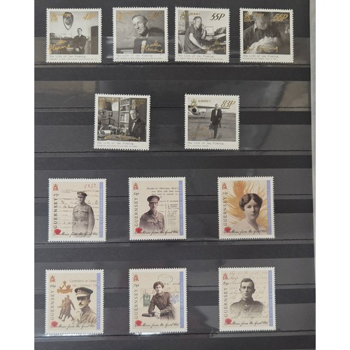 226 - Tray of seven stamp albums containing Guernsey stamps.