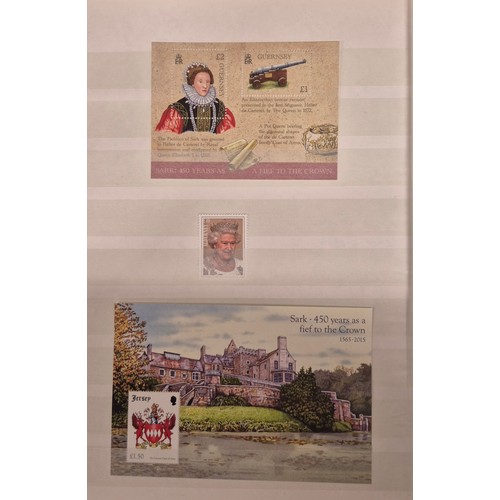 226 - Tray of seven stamp albums containing Guernsey stamps.