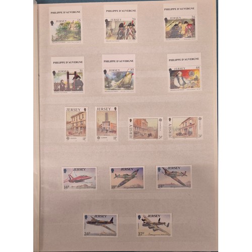 227 - Tray of seven stamp albums containing Jersey stamps.