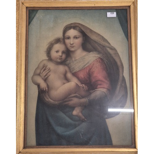 256 - Three various artworks; 19th century Pastel portrait of girl holding lamb, fitted within an oval fra... 