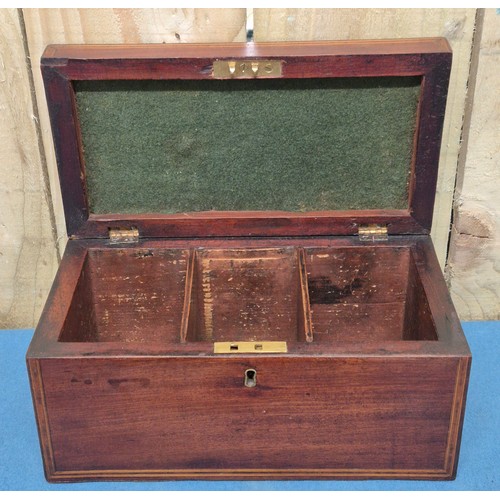 290 - Collection of three Antique Boxes; Inlaid Tea caddy box, 19th century burr walnut Brass bound box & ... 