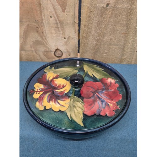 274 - Moorcroft Hibiscus pattern powder Dish. with Original William Moorcroft Label. professionally restor... 