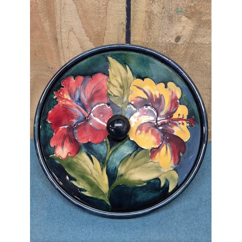 274 - Moorcroft Hibiscus pattern powder Dish. with Original William Moorcroft Label. professionally restor... 