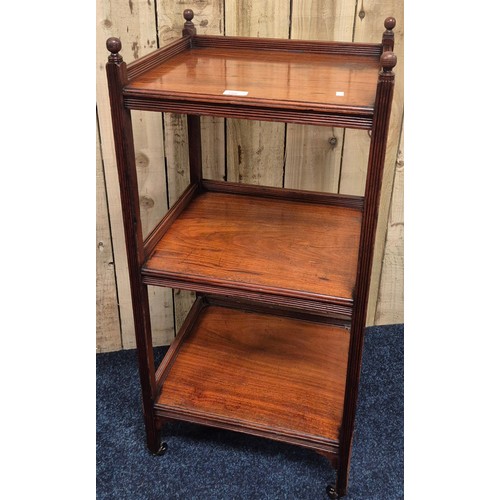 280 - 19th Century Three Tier Mahogany Whatnot Stand on ceramic rollers. 97x45x45cm.