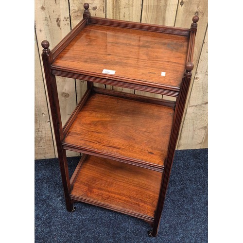 280 - 19th Century Three Tier Mahogany Whatnot Stand on ceramic rollers. 97x45x45cm.