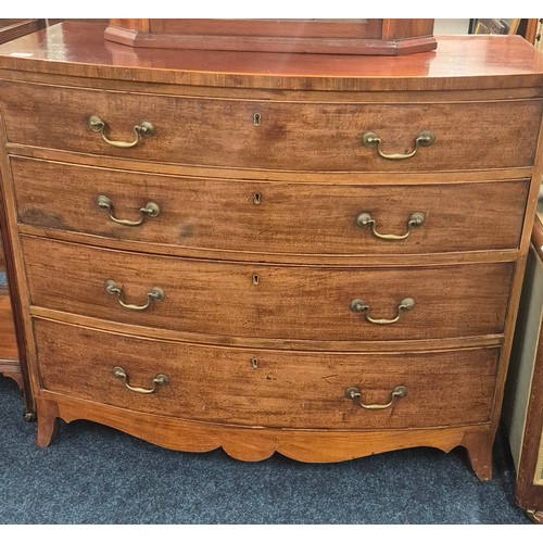 270 - 19th Century Mahogany Four Drawer Bow Fronted Chest of drawers with fitted brass handles. 91x108x57c... 