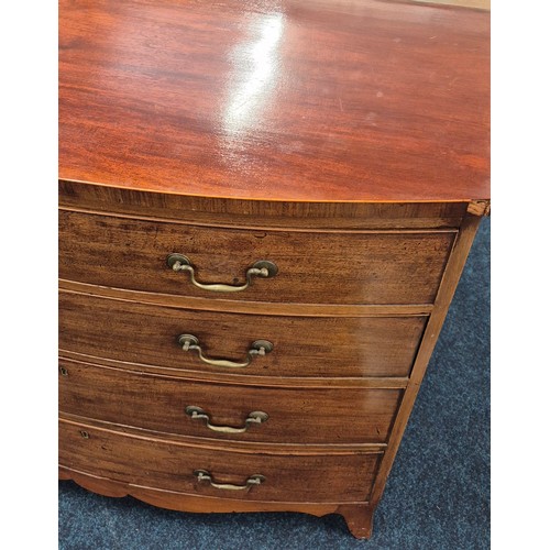 270 - 19th Century Mahogany Four Drawer Bow Fronted Chest of drawers with fitted brass handles. 91x108x57c... 