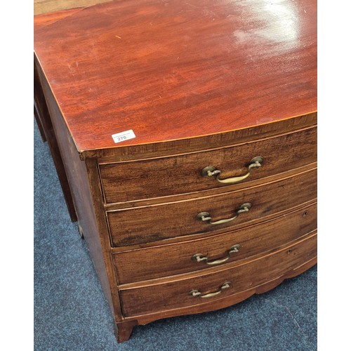 270 - 19th Century Mahogany Four Drawer Bow Fronted Chest of drawers with fitted brass handles. 91x108x57c... 