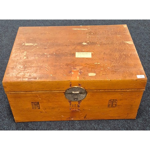 301 - Vintage Chinese Travel Trunk with brass fittings. 36.5x75x54cm